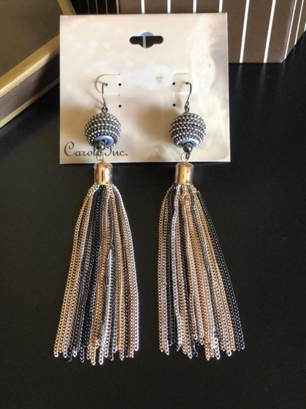 Elegant Two-Tone Silver & Gunmetal Tassel Drop Earrings